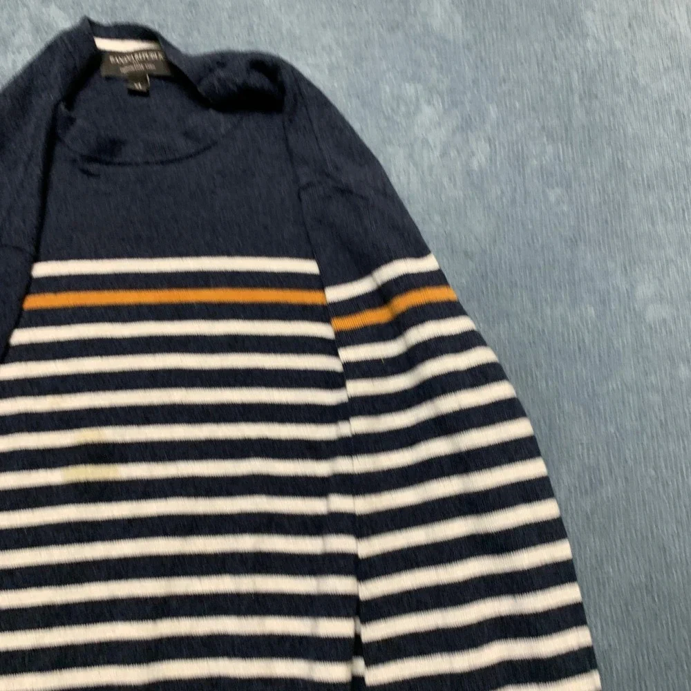 Banana Republic Premium Luxe Yarn Crew Sweater Mens XL Navy White Striped Casual